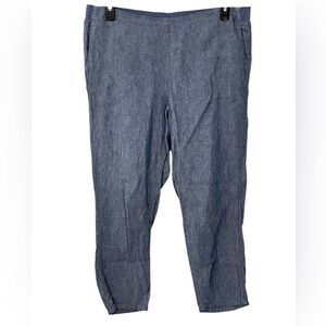 J. Jill Love Linen 100% Linen Blue Chambray Cropped Pull-on Pants Women's Size L